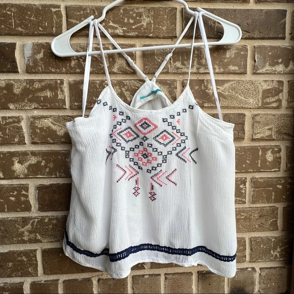 Alice Blue Embroidered Cami Tank Top adjustable straps, Large
